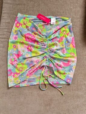 Xhilaration Neon Floral Ruched Mini Skirt in Pink, Green, Blue